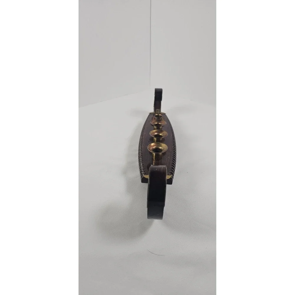 Viking Ship Gondola Wood‎ Brass Candelabra 4 Candle Brass Accent Mantel Shelf